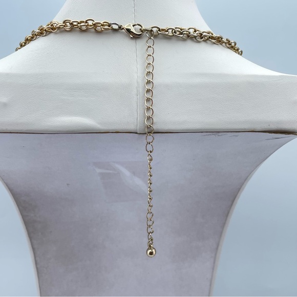 Bold Color Block Statement Necklace Blue Green White Acrylic Beads GoldToneChain - Picture 6 of 7